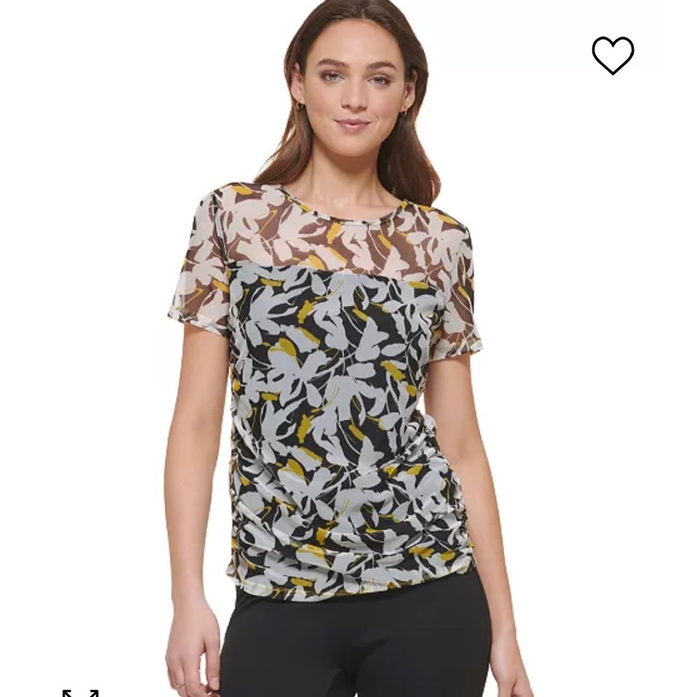 Women's Ruched Semi-Sheer Short-Sleeve Top
